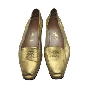 Vintage Chanel Flats - Metallic Gold Loafers